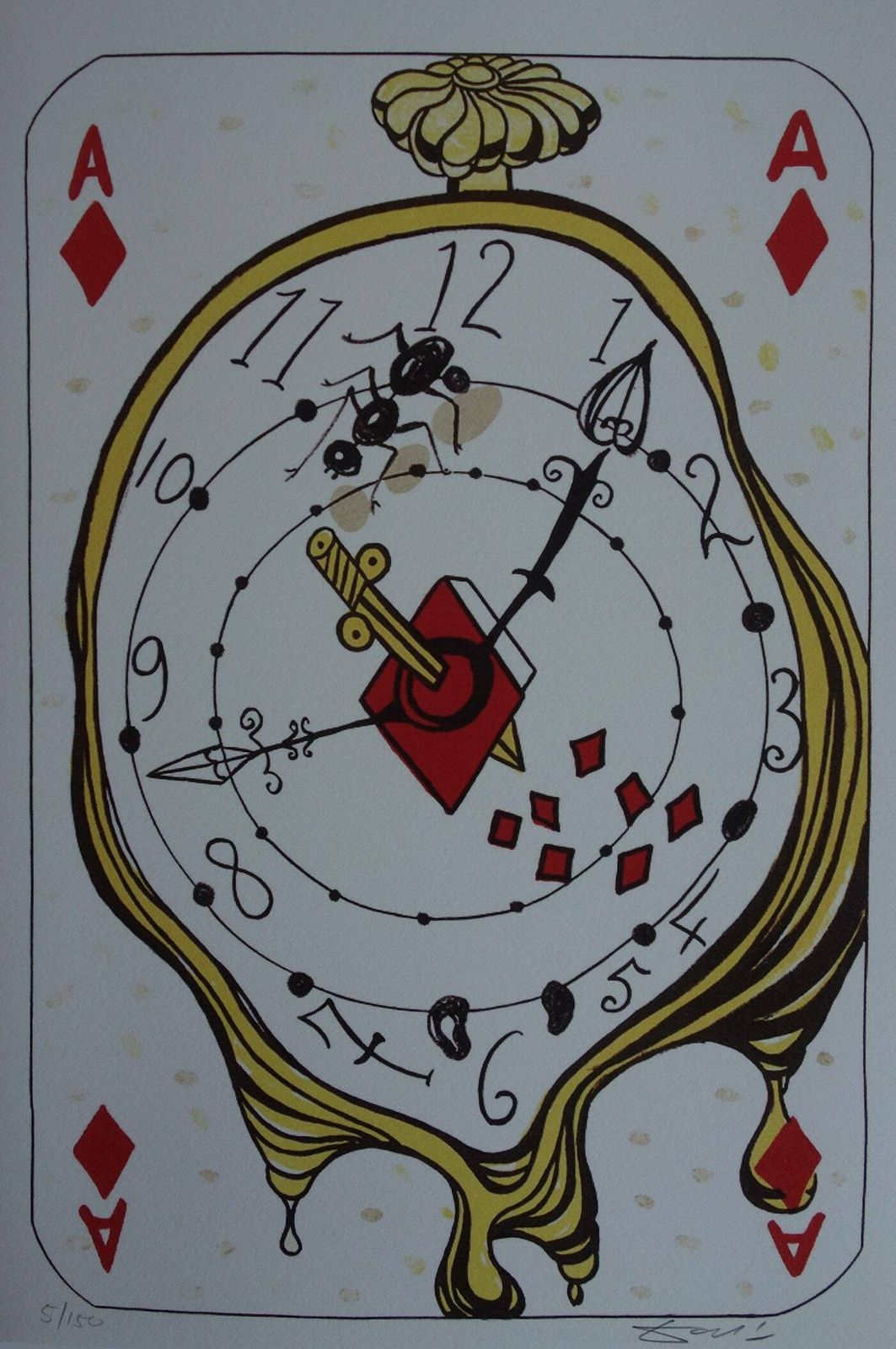 Fine Surrealist Limited Edition Print, Surreal Playing Cards   Diamonds Ace, Salvador Dali, Signed & Numbered In Pencil