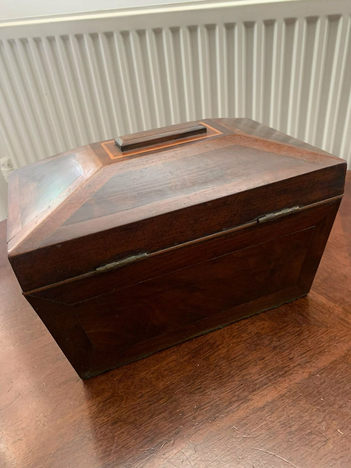A Substantial Antique Victorian Sarcophagus Flame Mahogany Twin Tea Caddy photo for sale