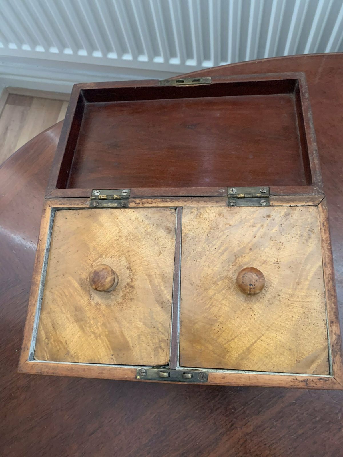 A Substantial Antique Victorian Sarcophagus Flame Mahogany Twin Tea Caddy photo vinterior