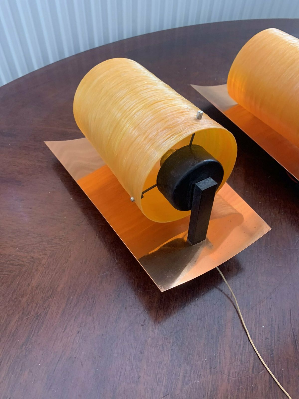 Pair Of Orange Super Scarce Iconic Vintage Retro Copper & Spun Fibreglass 60s Wall Lights Mcm photo Lighting