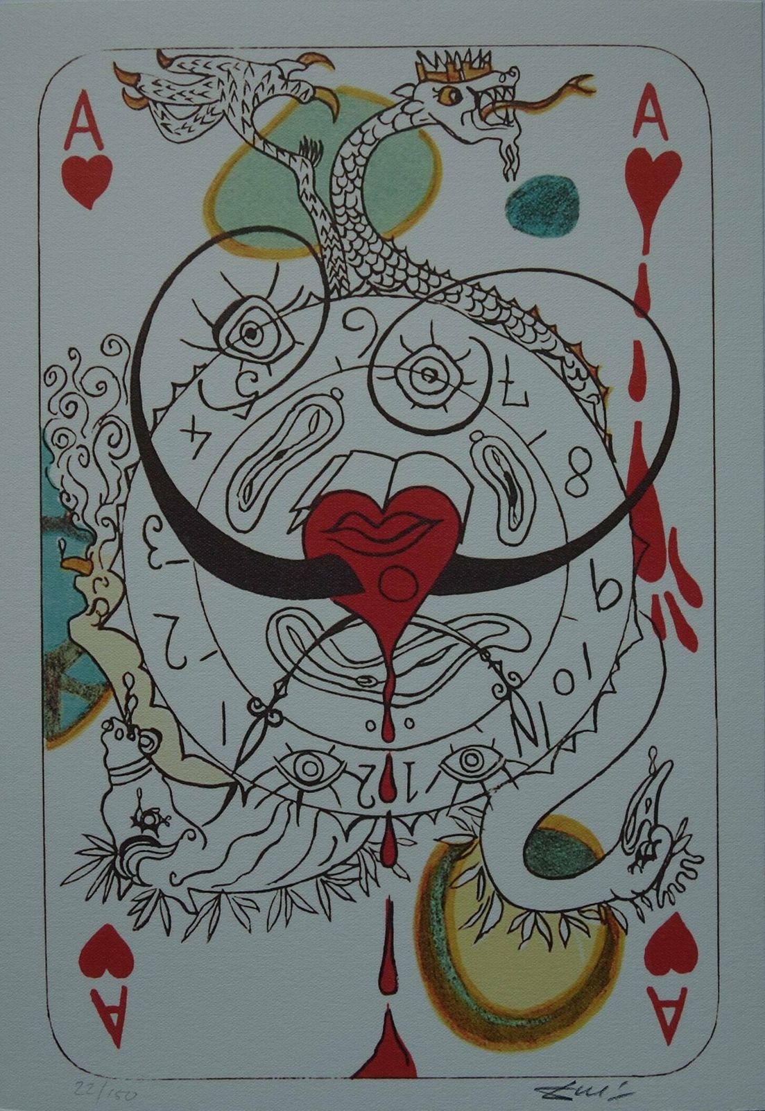 Fine Surrealist Limited Edition Print, Surreal Playing Cards   Ace, Salvador Dali, Signed & Numbered In Pencil