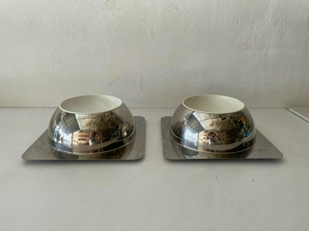 Rare Space Age Pair Of Chrome Sconces Or Ceiling Lamps By Reggiani, 1970s, Italy photo for sale