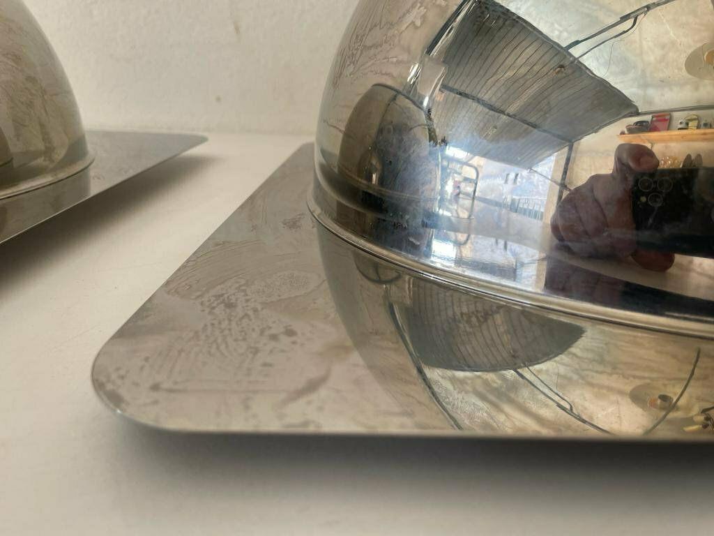 Rare Space Age Pair Of Chrome Sconces Or Ceiling Lamps By Reggiani, 1970s, Italy photo vintage