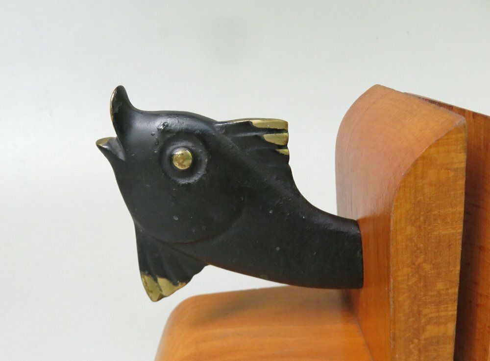 Home Decor Fish Bookends In Bronze Black And Teak In The Style Of Walter Bosse 1950s Set Of 2 photo