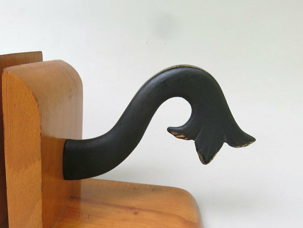 photo vintage Fish Bookends In Bronze Black And Teak In The Style Of Walter Bosse 1950s Set Of 2