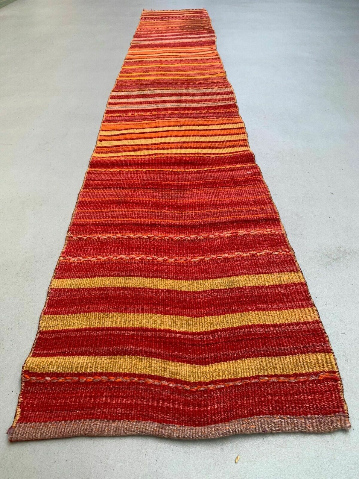 Old Turkish Narrow Kilim Runner 320x53 Cm Shabby Chic, Vintage Kelim