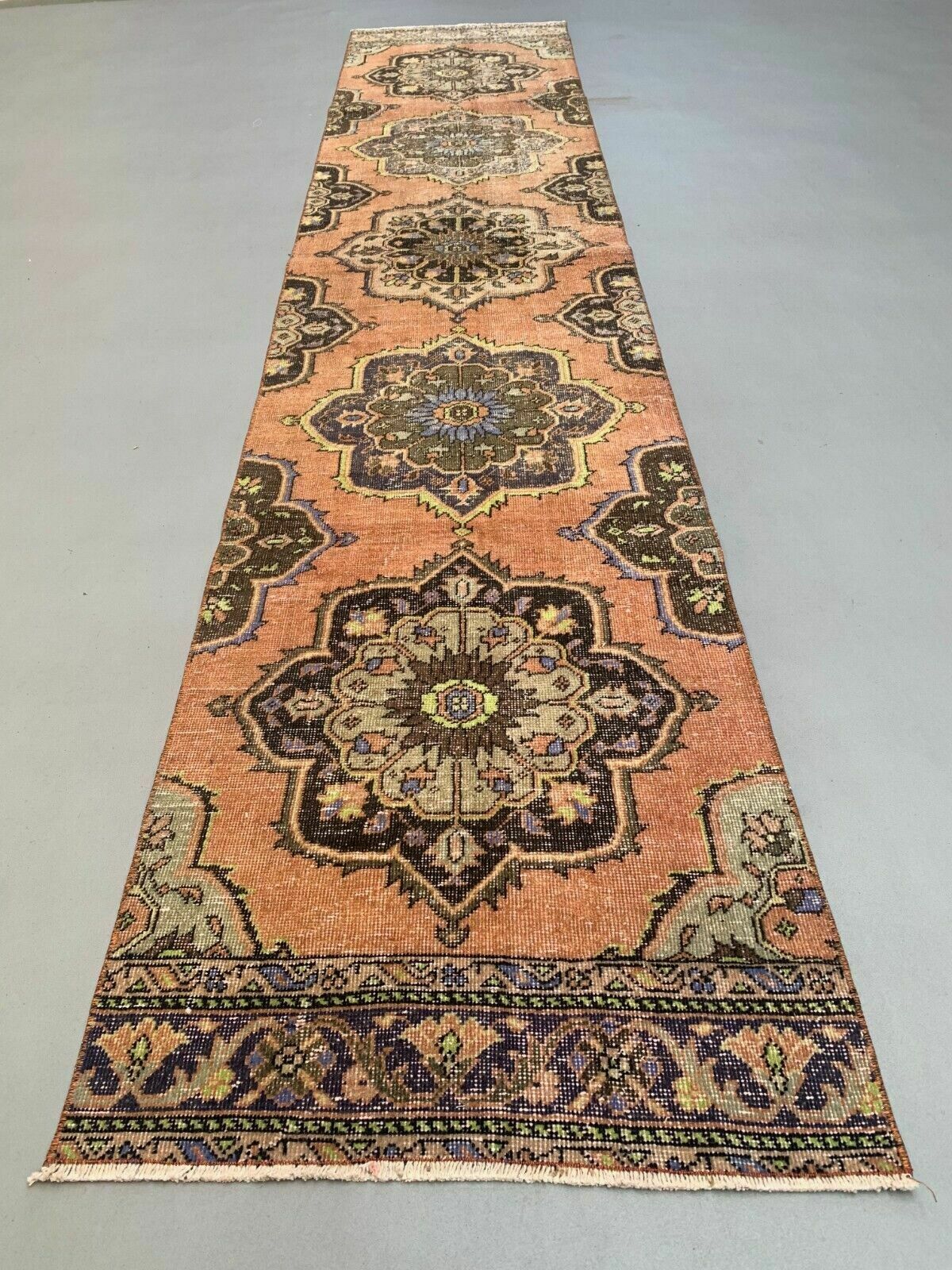 Distressed Turkish Runner  Wool Vintage Tribal Rug