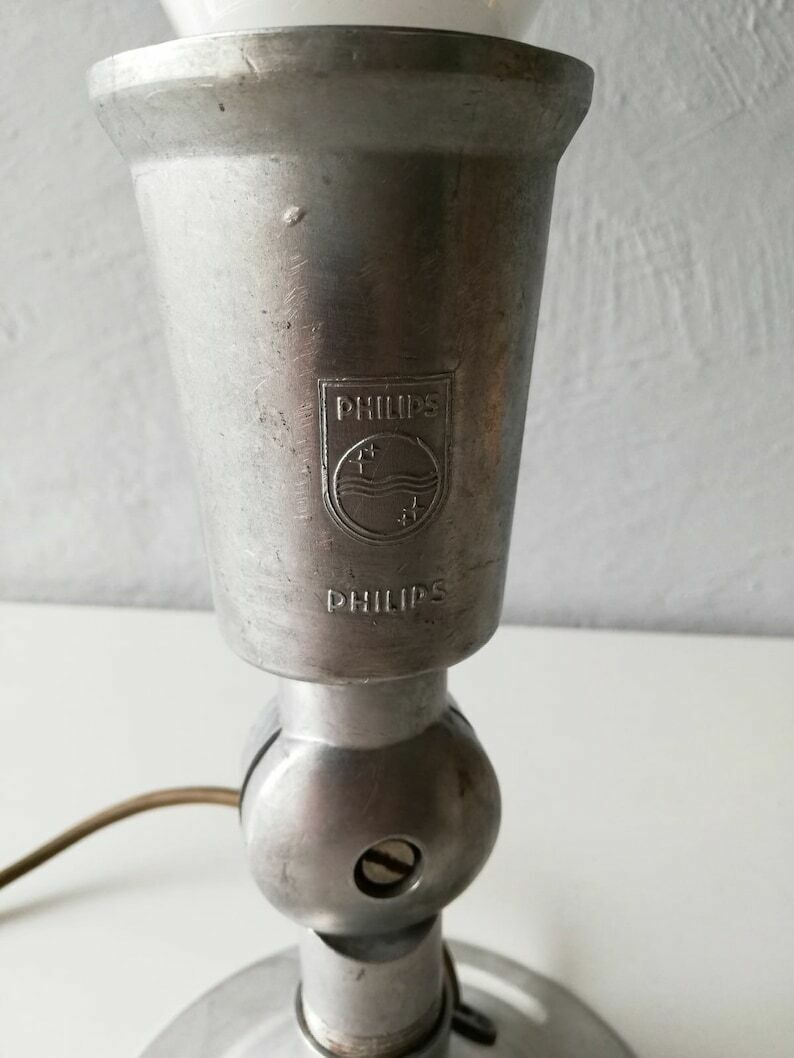 Very Rare Chrome Philips Table Lamp   Adjustable Head   Available To Hang On Wall   Industrial Desk Light   60s Germany photo for sale
