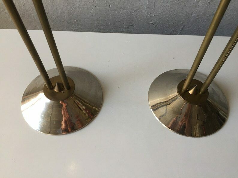 photo furniture 60s Metal And Brass Pair Of Floor Candleholder   Mid Century Modern Large Candlesticks
