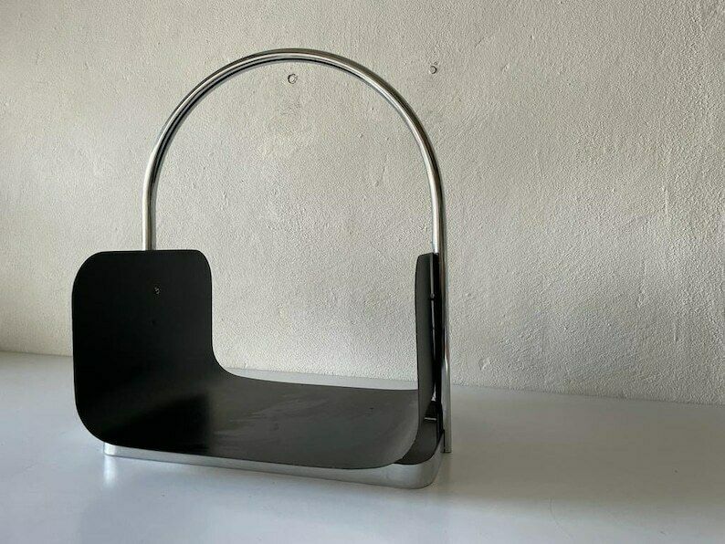 Modernist Arc Shaped Chrome And Black Metal Magazine Stand, 1970s, Germany photo 902.0