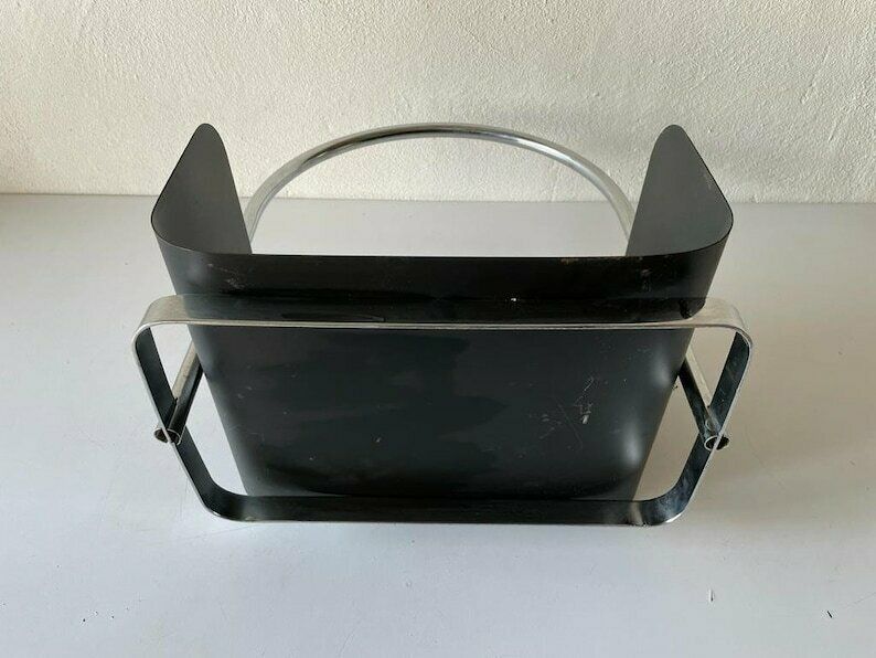 photo for sale Modernist Arc Shaped Chrome And Black Metal Magazine Stand, 1970s, Germany