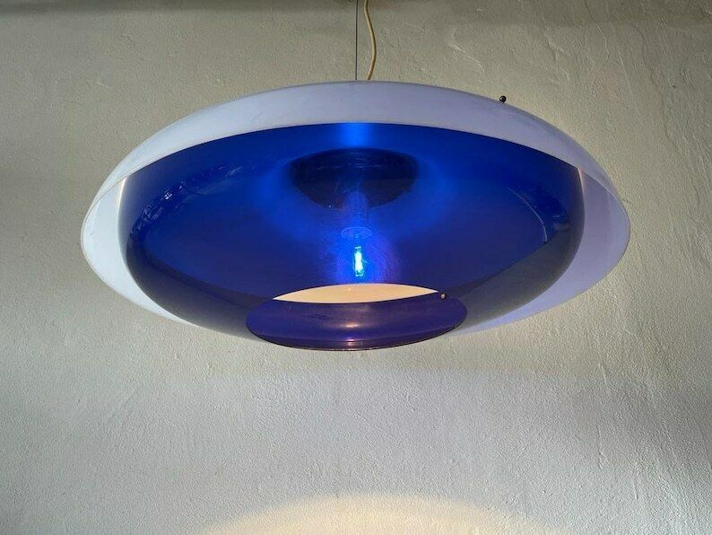 Italian Ufo Design Blue & White Plexiglass Xxl Pendant Lamp, 1970s, Italy photo vinterior