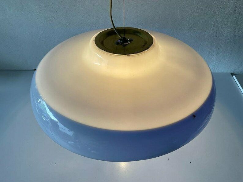 Italian Ufo Design Blue & White Plexiglass Xxl Pendant Lamp, 1970s, Italy photo vintage