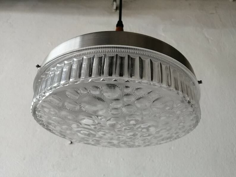 Bubble Glass & Metalic Body Ceiling Lamp   Teak Top Detail   1960s Germany photo 565.0