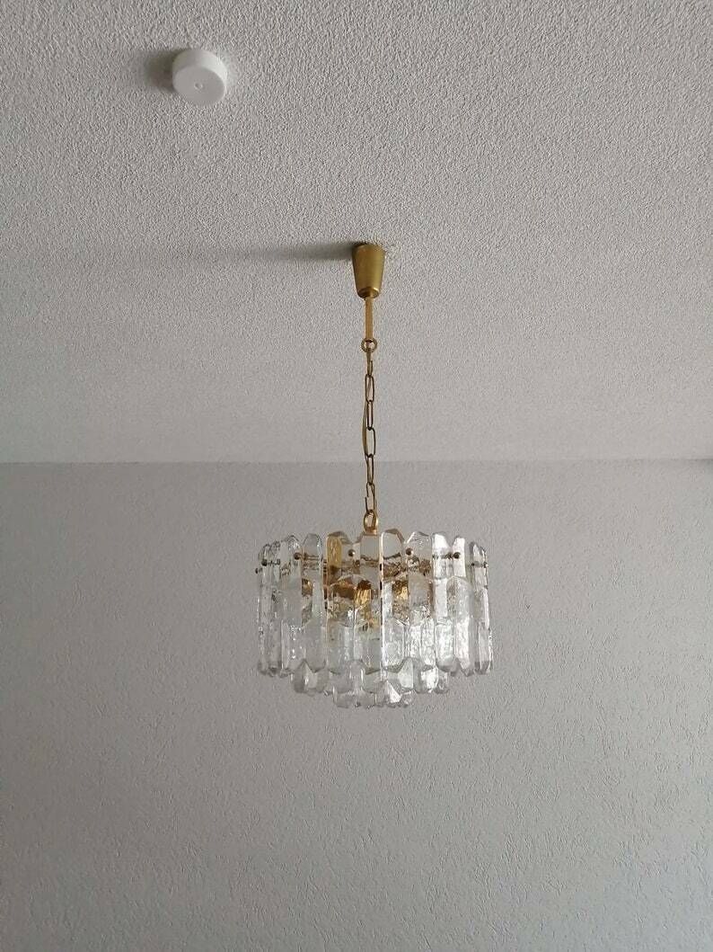J. T. Kalmar   Franken Kg Ice Glass & Brass Chandelier   1970s Austria photo furniture