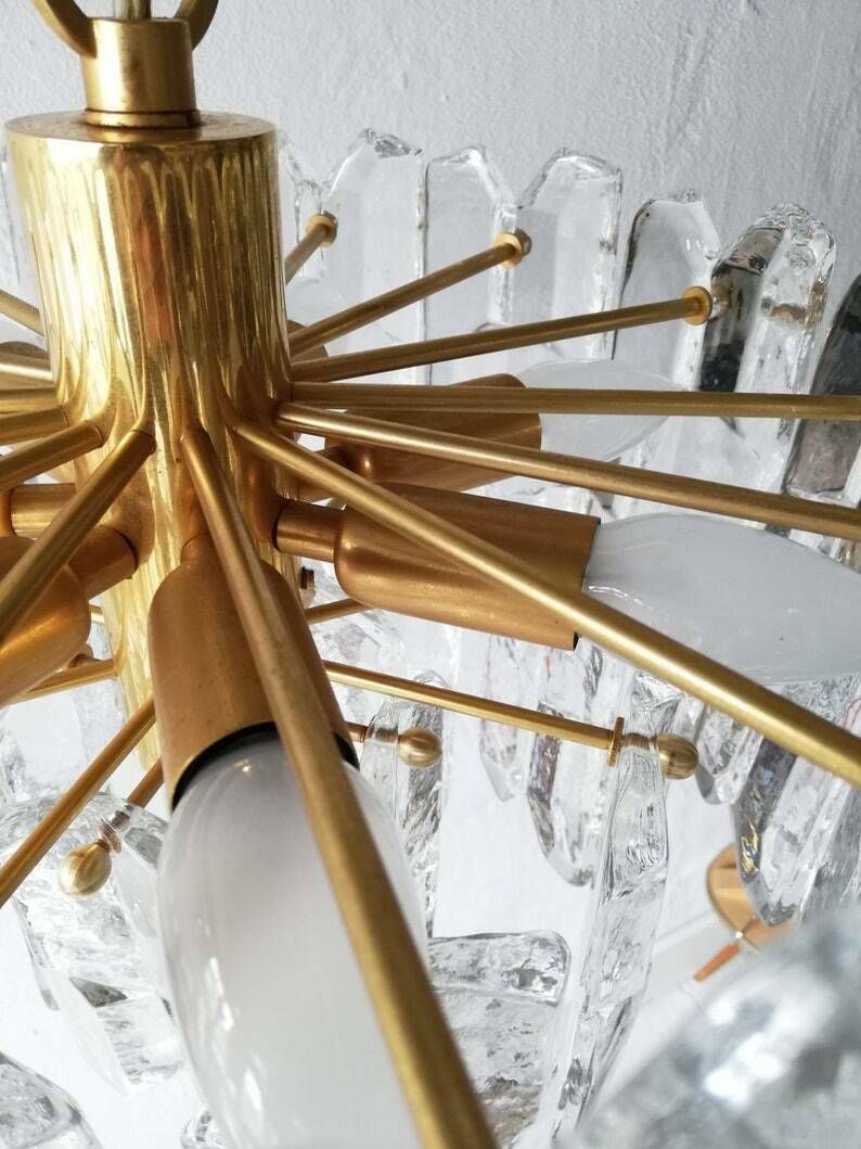 J. T. Kalmar   Franken Kg Ice Glass & Brass Chandelier   1970s Austria photo vinterior