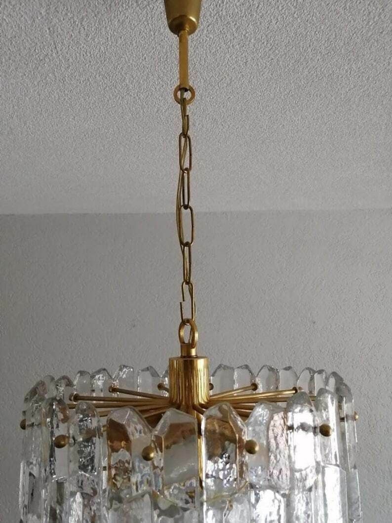 photo furniture J. T. Kalmar   Franken Kg Ice Glass & Brass Chandelier   1970s Austria