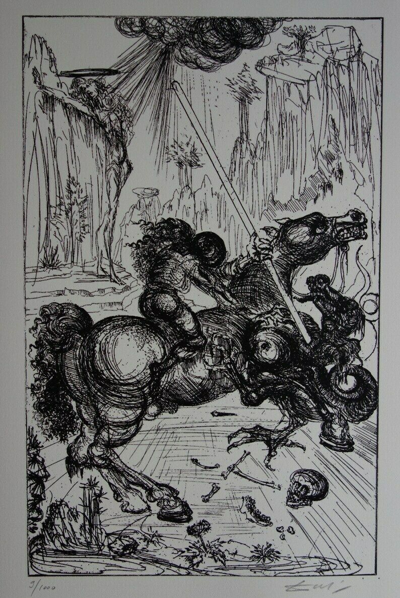 Fine Surrealist Limited Edition Print, Horse Rider, Salvador Dali, Signed & Numbered In Pencil