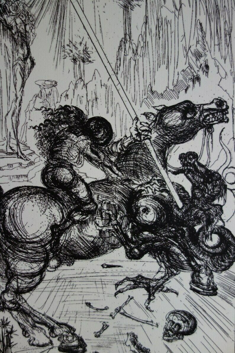 Fine Surrealist Limited Edition Print, Horse Rider, Salvador Dali, Signed & Numbered In Pencil photo furniture