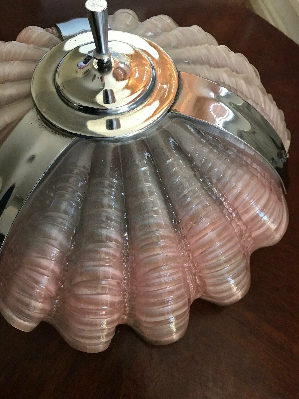 Original Art Deco Ceiling Pendant Scallop Shell Light Shade/Chandelier C/W Chain.Superb photo vintage