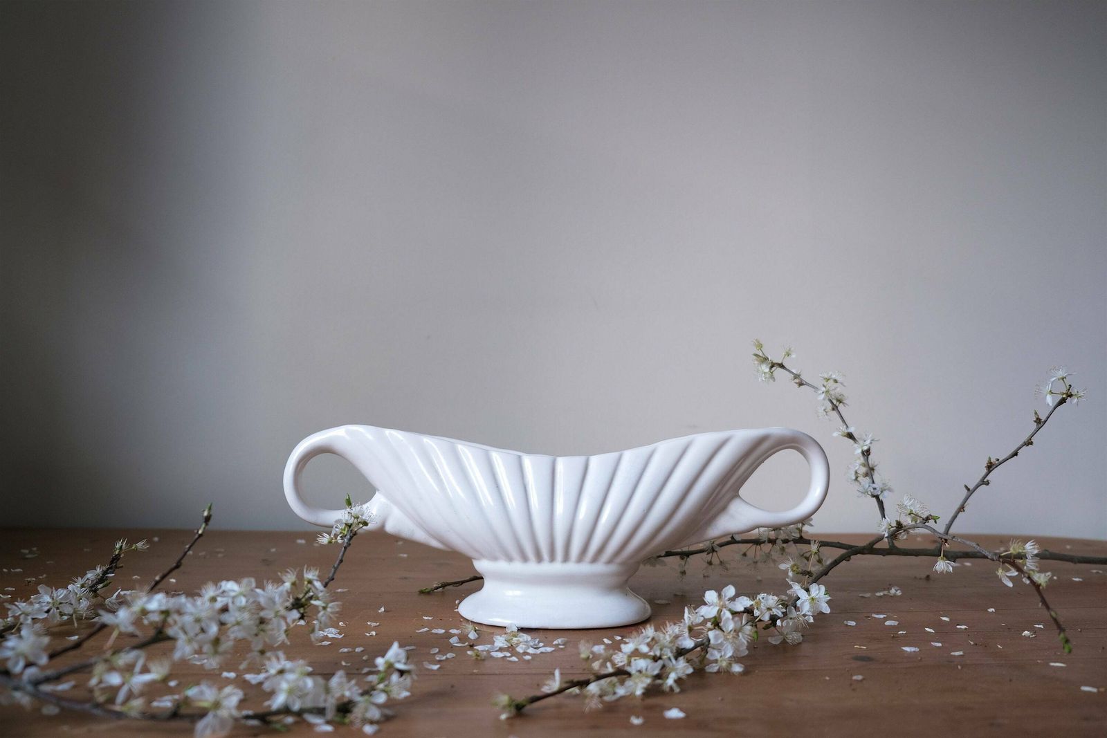 Vintage Mantle Vase With Twin Handle, Art Nouveau Vase, Vintage White Posy Vase photo 80.0