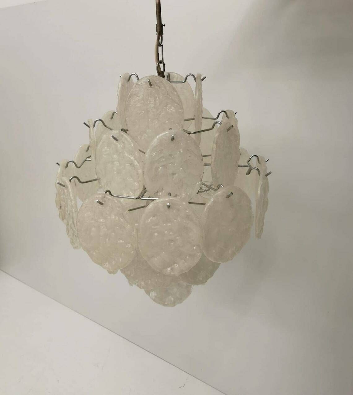Gelo Italian Lucite Chandelier Sculptural Textured Discs   Ice Glass 1960s photo Lighting