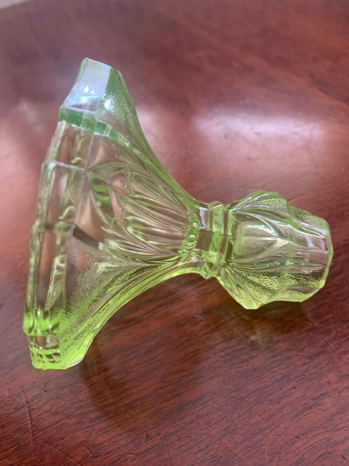 A Beautiful Pair Of Original Antique Art Nouveau Uranium Semi Frosted Vaseline Glass Candlesticks. Superb photo vinterior