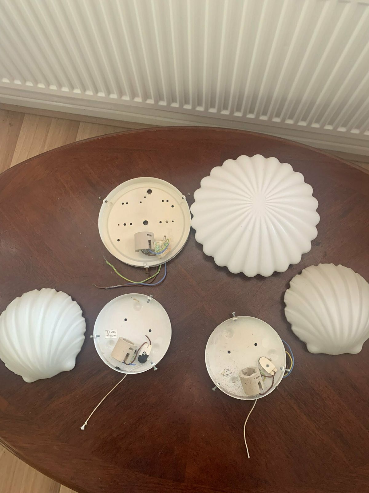 Original 90s Vintage Clam/Scallop Shell Opaline Pair Of Wall Lights/Sconces & Matching Ceiling Light photo vintage