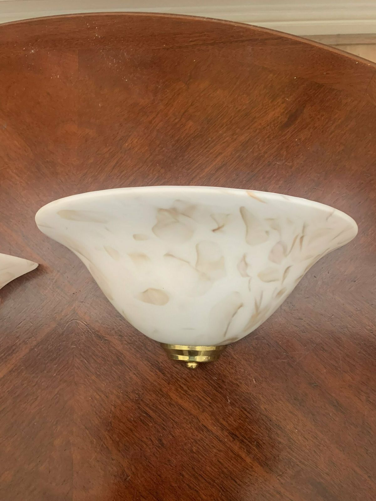 A Classy Vintage Pair Of Art Deco Style Cased Glass Odeon Wall Lights/Sconces White Marbled Effect photo Lighting