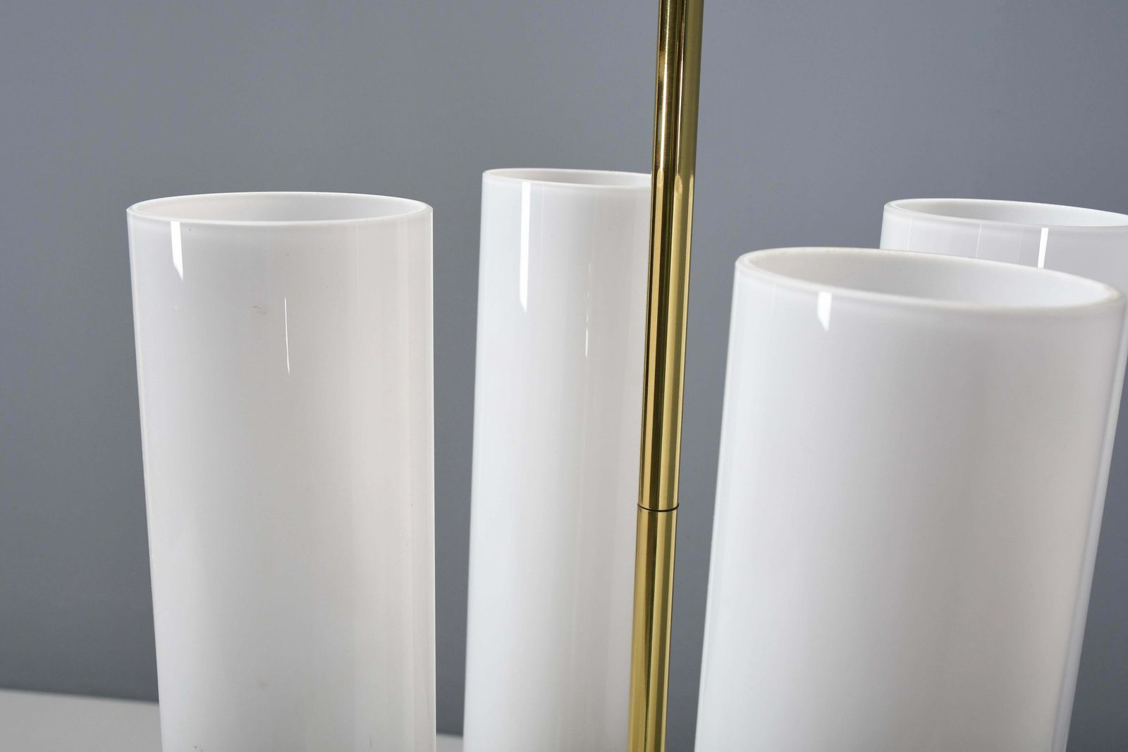 1 Of 2 Large Glashütte Limburg Brass & Opaline Chandelier, 1970s photo buy