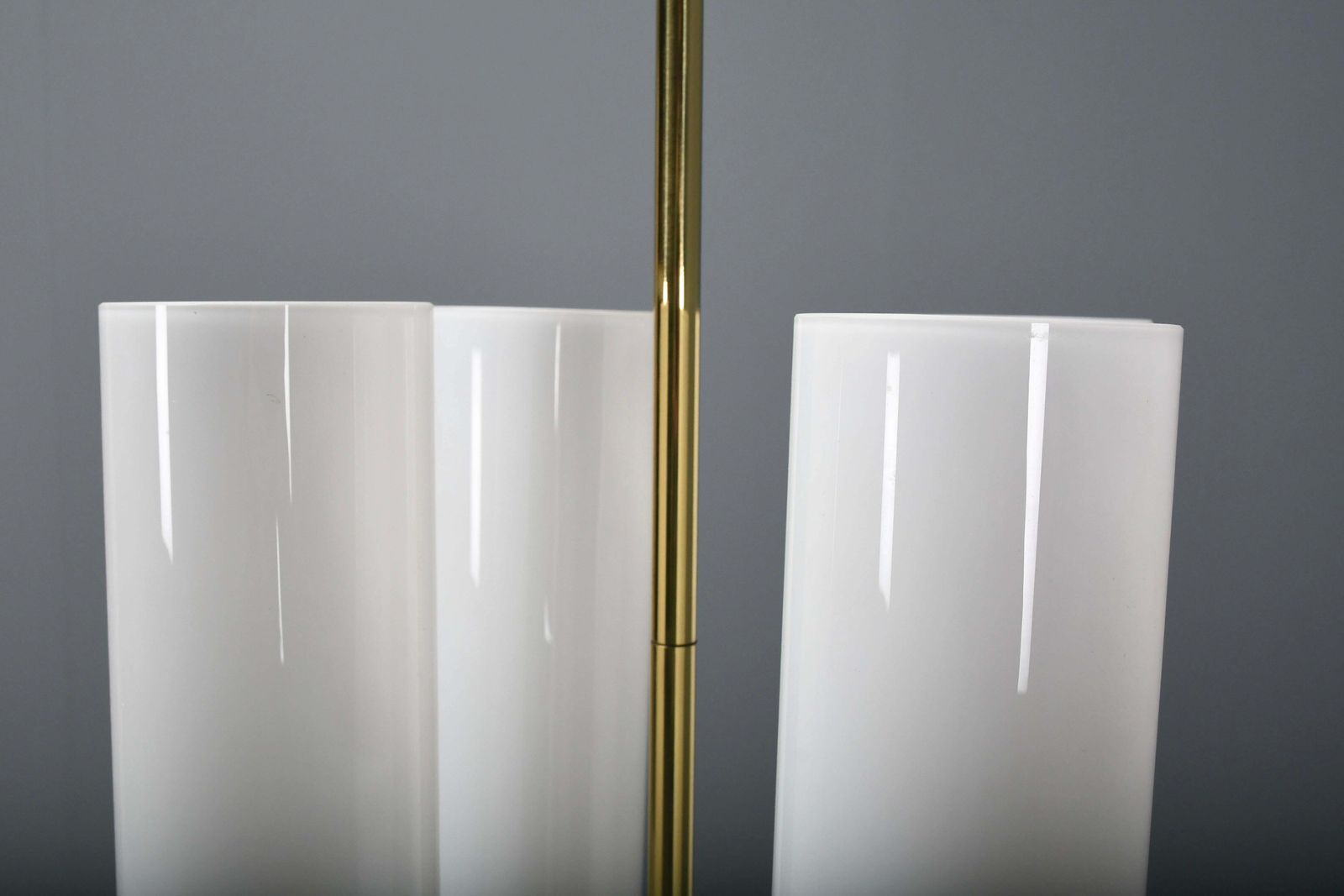 1 Of 2 Large Glashütte Limburg Brass & Opaline Chandelier, 1970s photo vintage