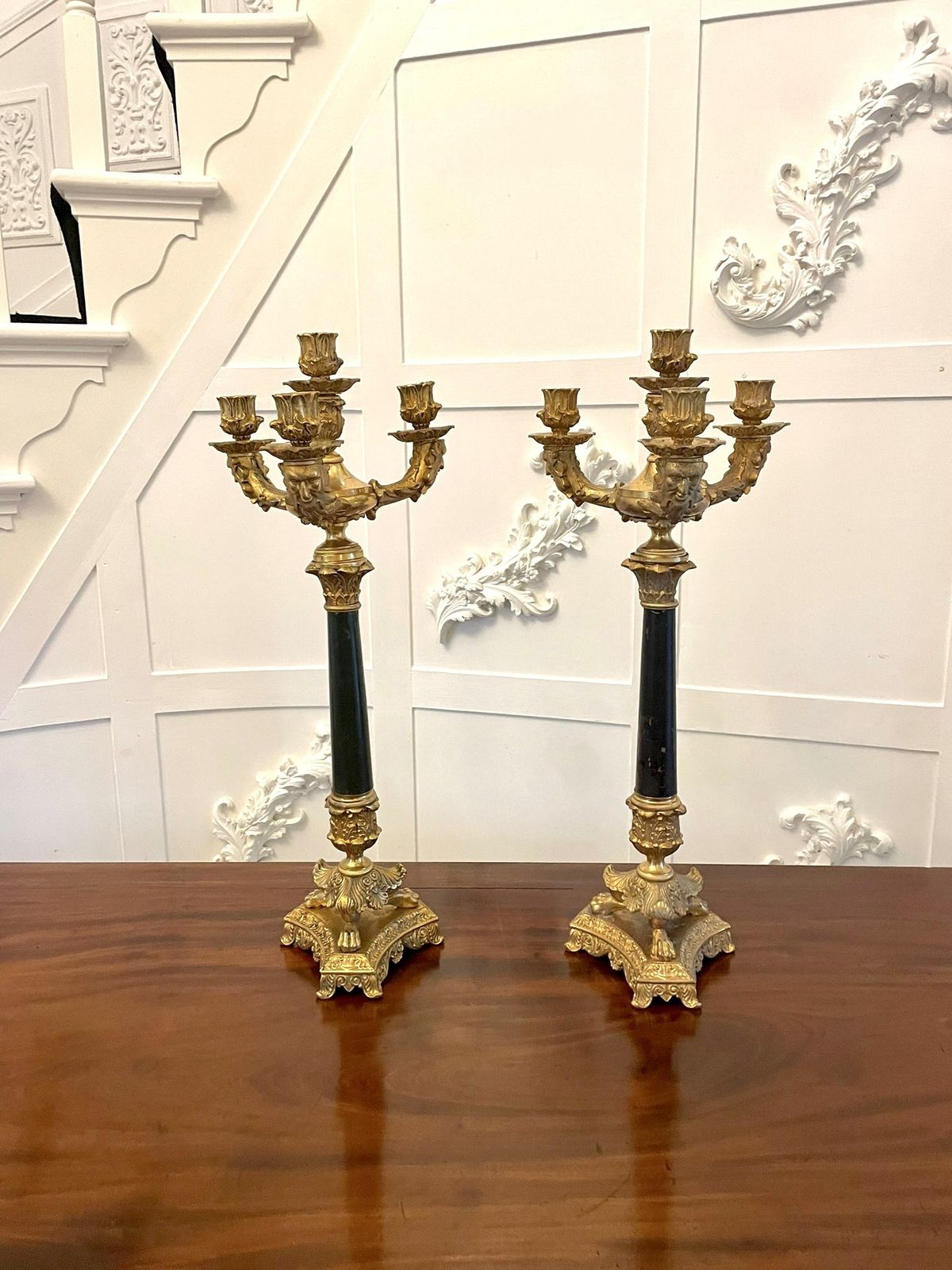 Quality Pair Of Antique Regency Ornate Ormolu Four Arm Candelabra photo vinterior