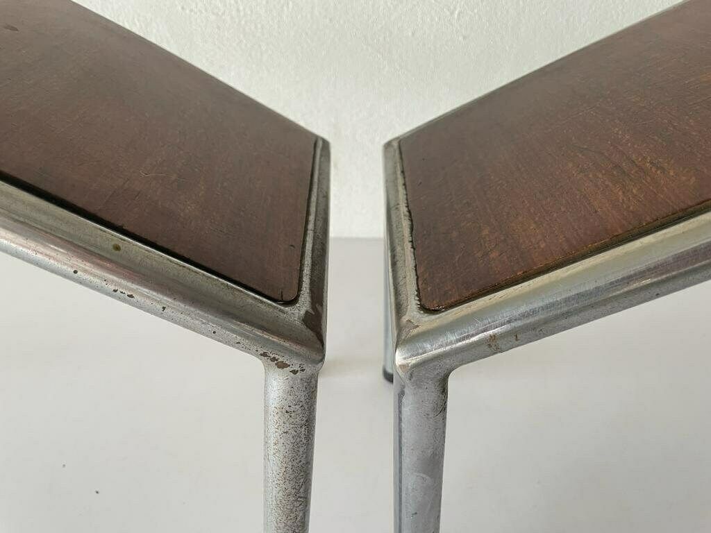 photo furniture Italian Design Wooden And Thick Metal Body Pair Of Shoe Fitting Stools Or Tables For Creative Purposes, 1970s, Italy