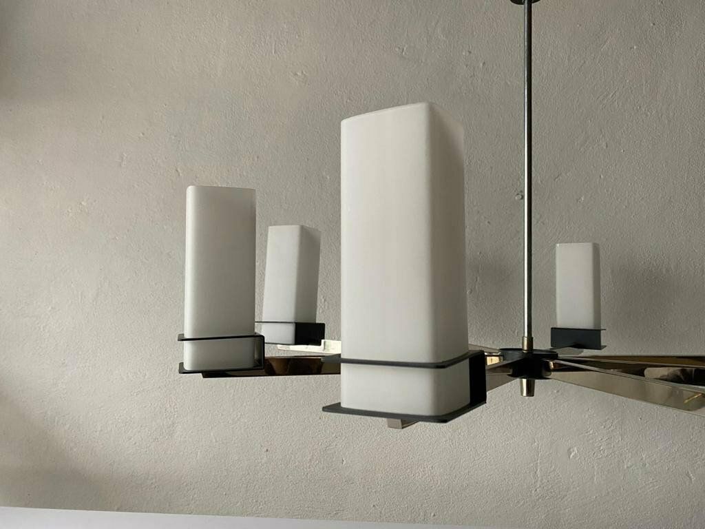 Excellent 8 Cylinder Opal Glass Tubes And Black Chrome Metal Body Atomic Xxl Chandelier, 1970s, Germany photo vinterior