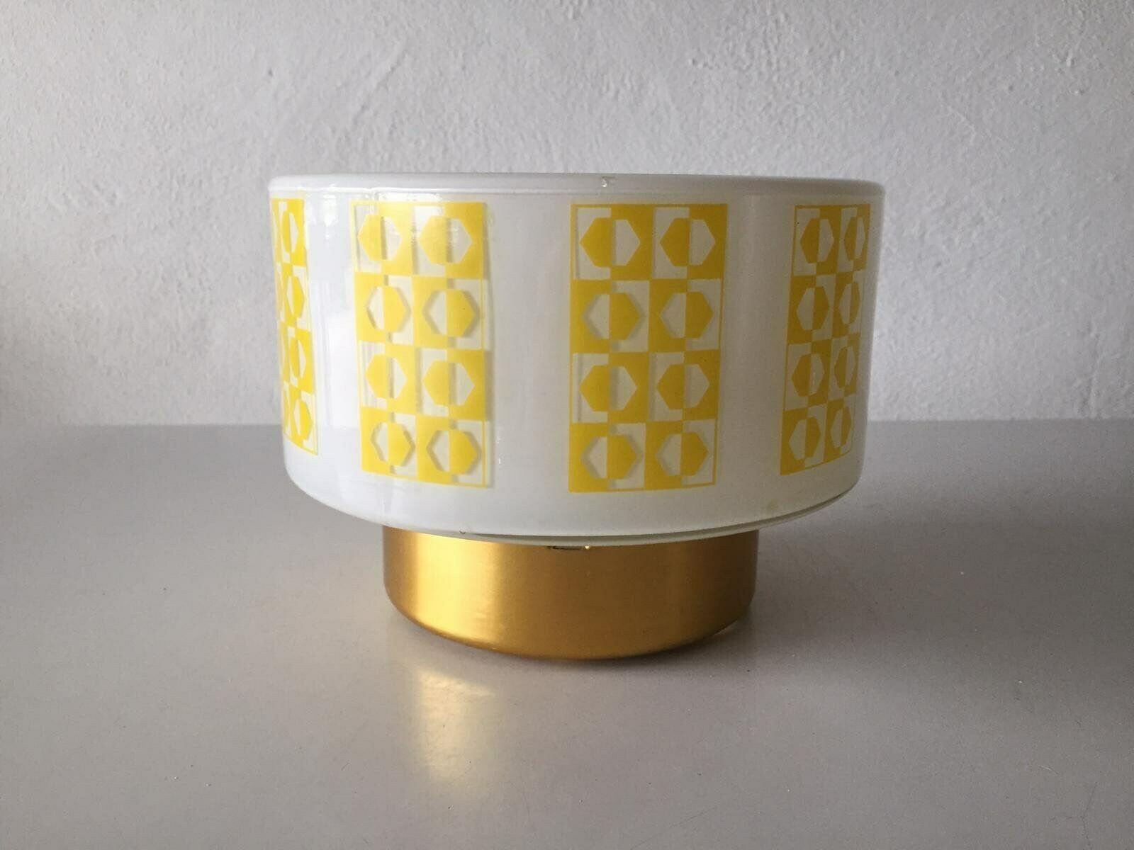 50s Wall Lamp By Veb   Beautiful Opal Glass Lampshade With Yellow Decoratives   Lighting Ddr Germany   Beleuchtungskombination Görlitz