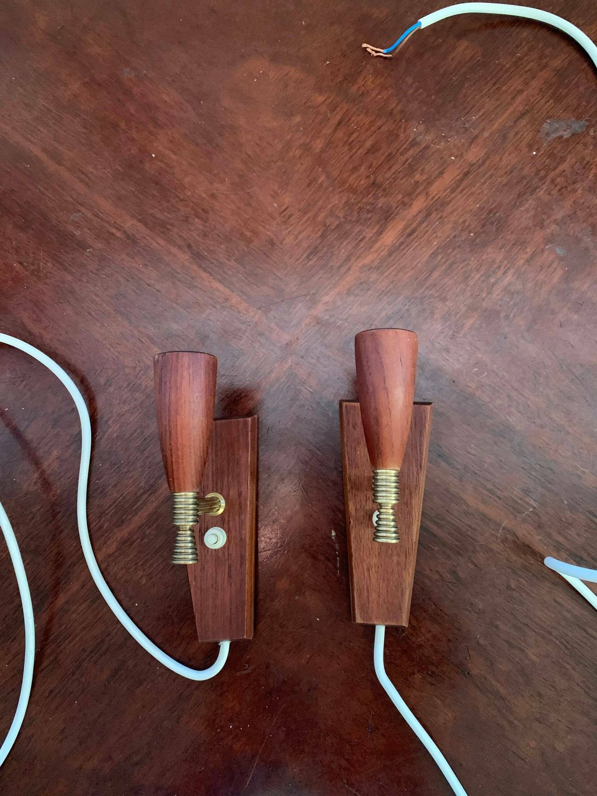 Original Vintage Danish Laoni Belysning 60s Teak Pair Of Wall Lights/Sconces Retro Mcm