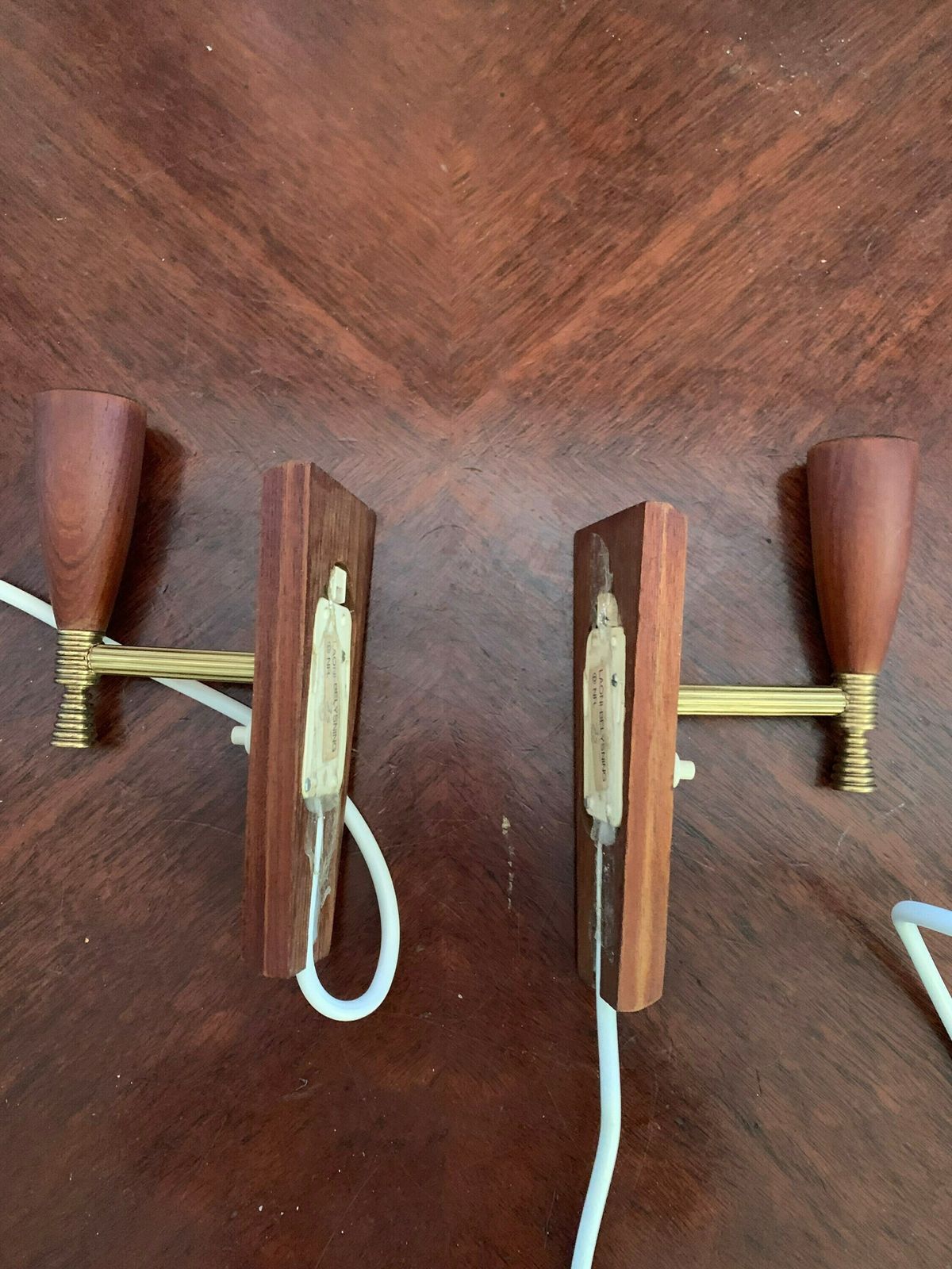 Original Vintage Danish Laoni Belysning 60s Teak Pair Of Wall Lights/Sconces Retro Mcm photo vinterior