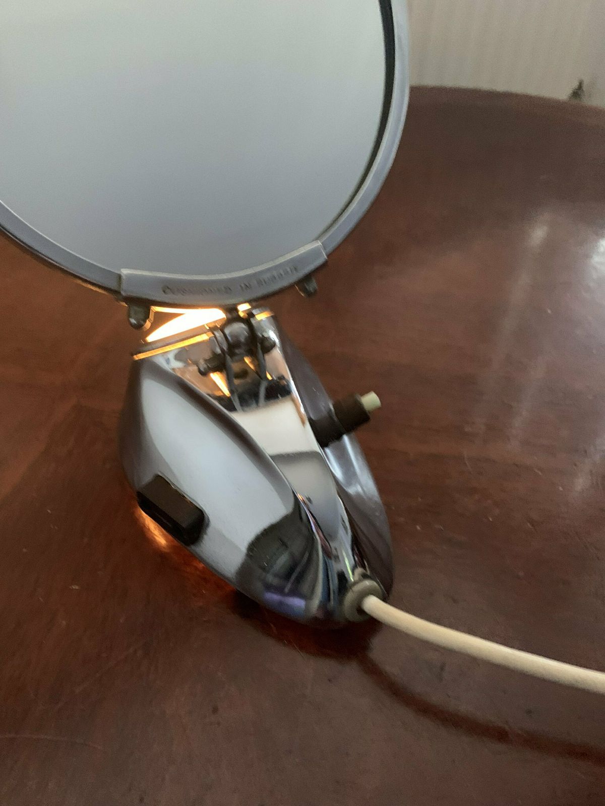 Original Art Deco English Chrome Double Sided Bathroom Shaving/Vanity Mirror C/W Working Switched Light By Coalport England photo vinterior