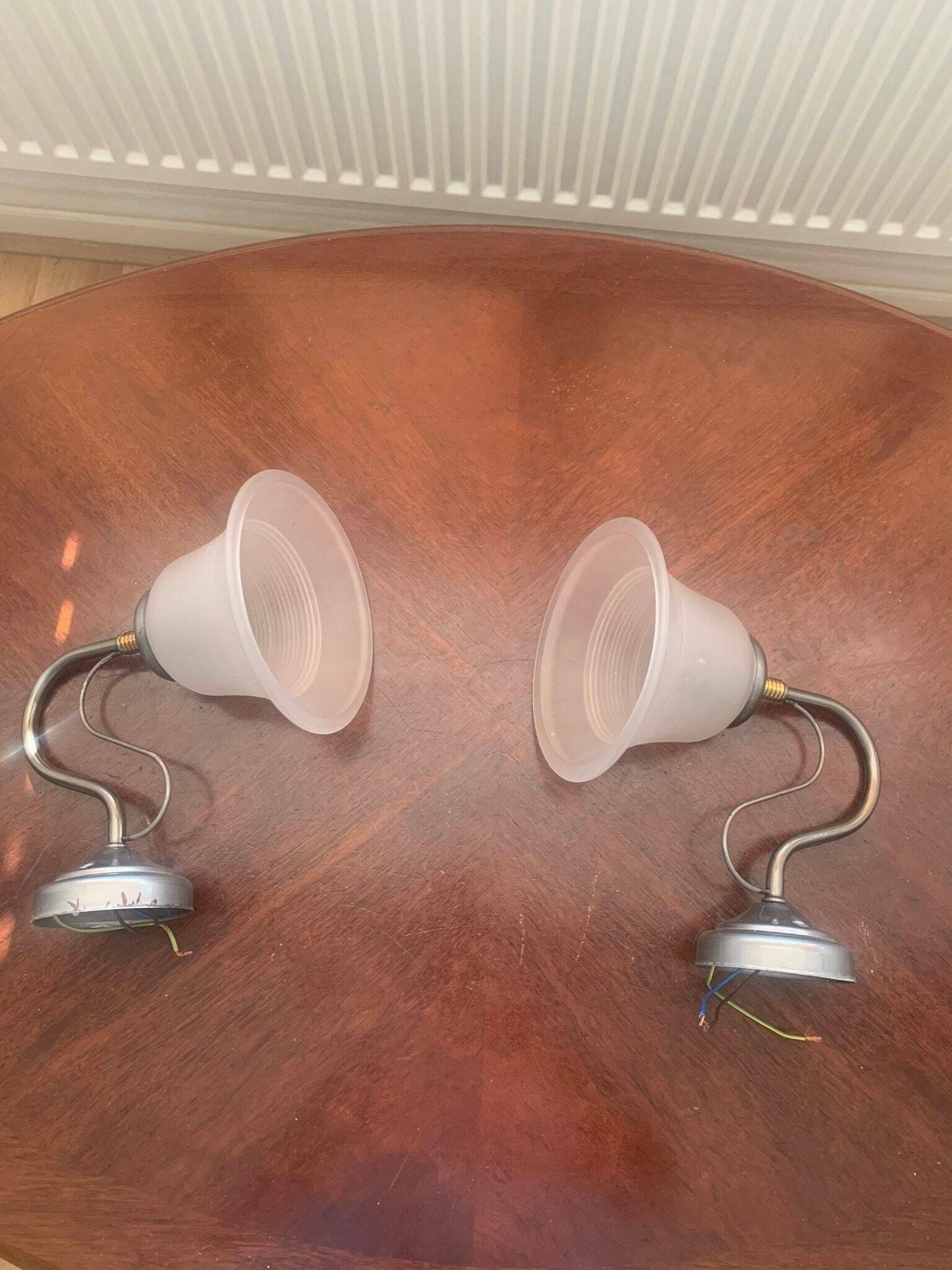 Vintage Pair Of Retro 90s Industrial Style Wall Lights/Sconces In Copper & Steel And Frosted Glass