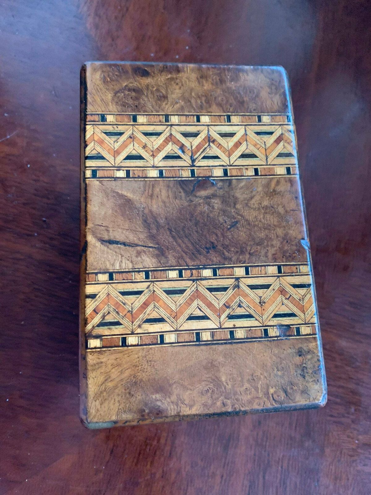 Antique Early Victorian Inlaid Marquetry Banded Walnut Tea Caddy photo vinterior