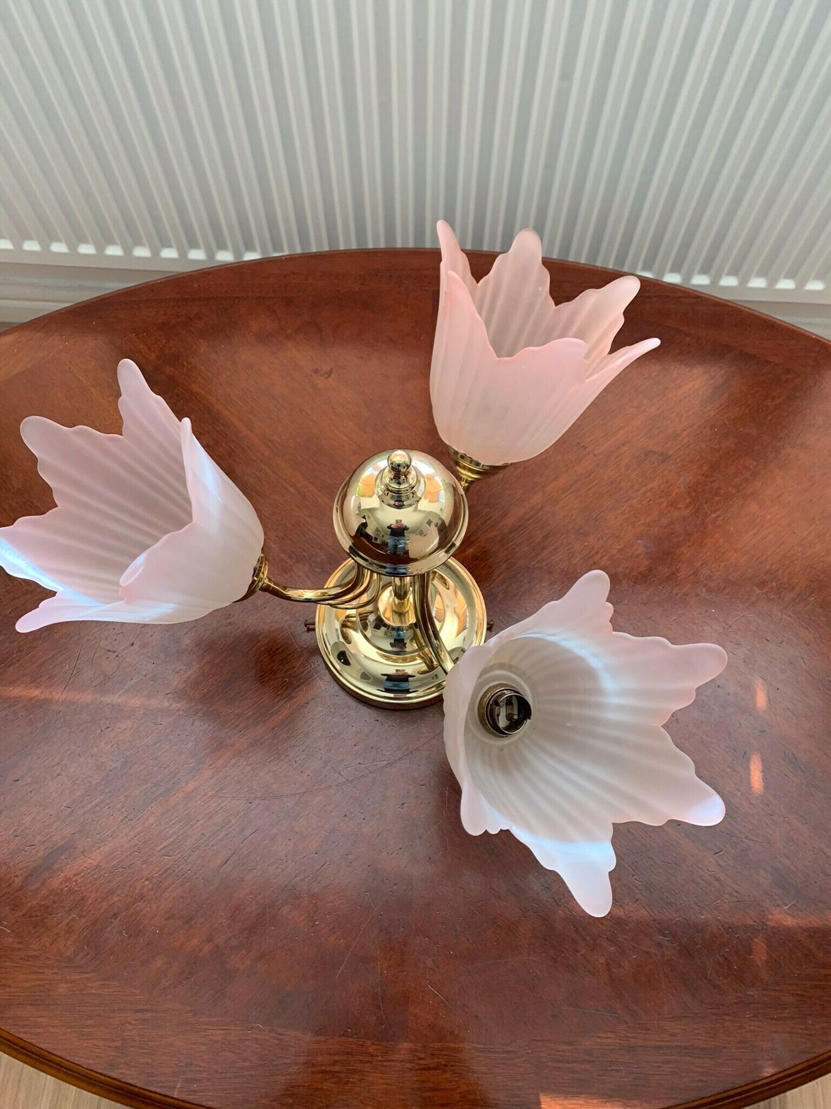 Original Matching Pair Of Retro 80s Pink Glass Flowers Chandelier photo furniture