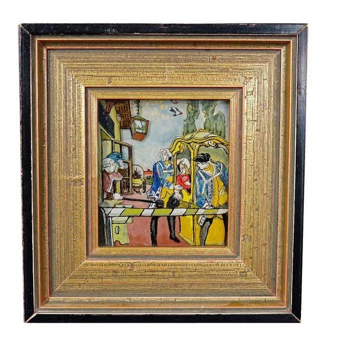 Three Vintage Behind Glass Paintings With Biedermeier Scenes photo 525.0