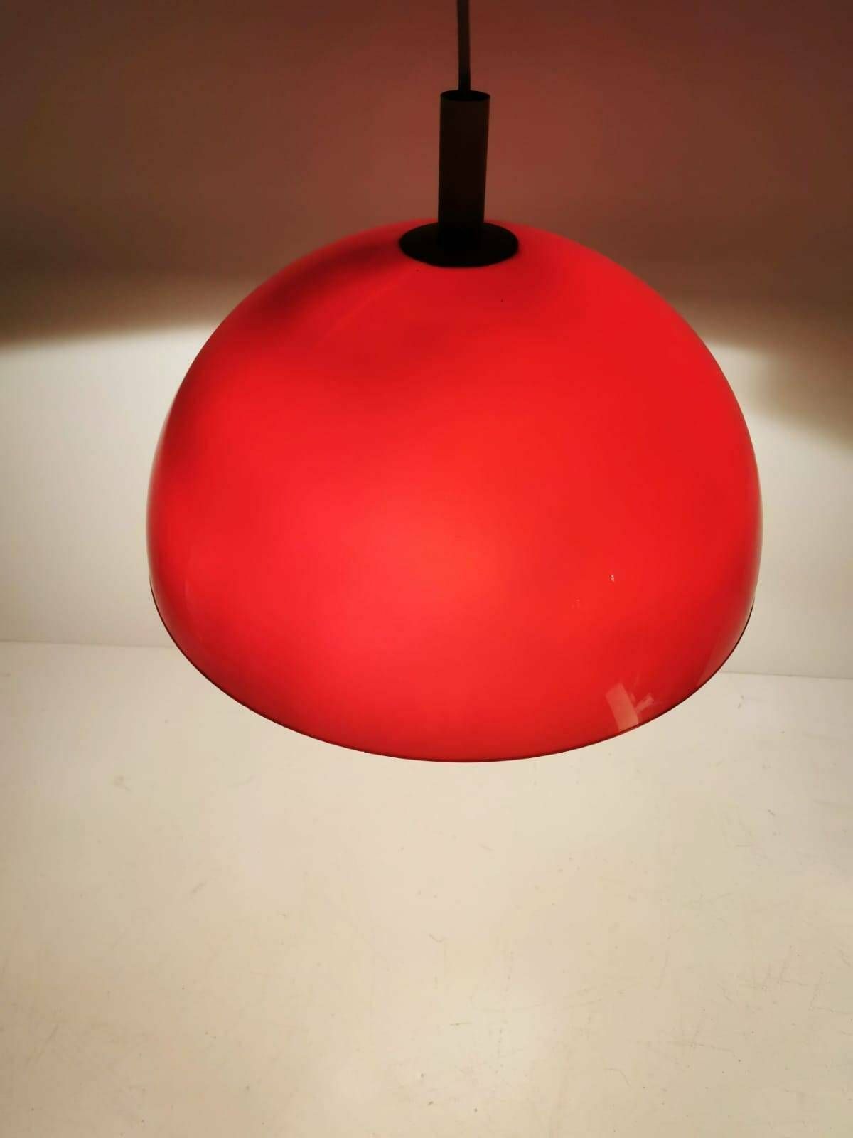 Harvey Space Age Guzzini For Meblo Orange Hanging Lamp, 1960s photo furniture