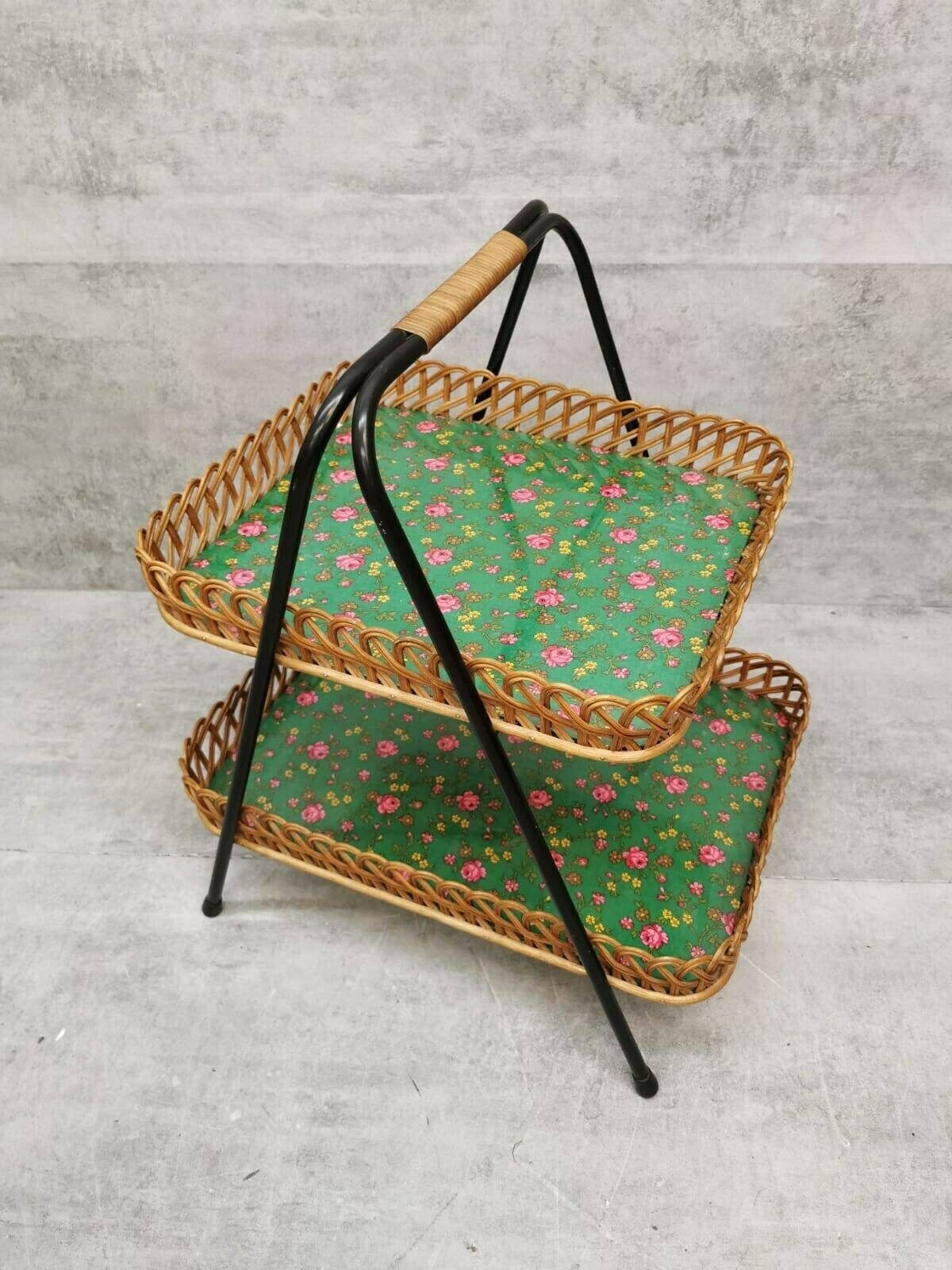 Italian Ripiano And Wicker Side Table Service Plates, 1970s photo furniture
