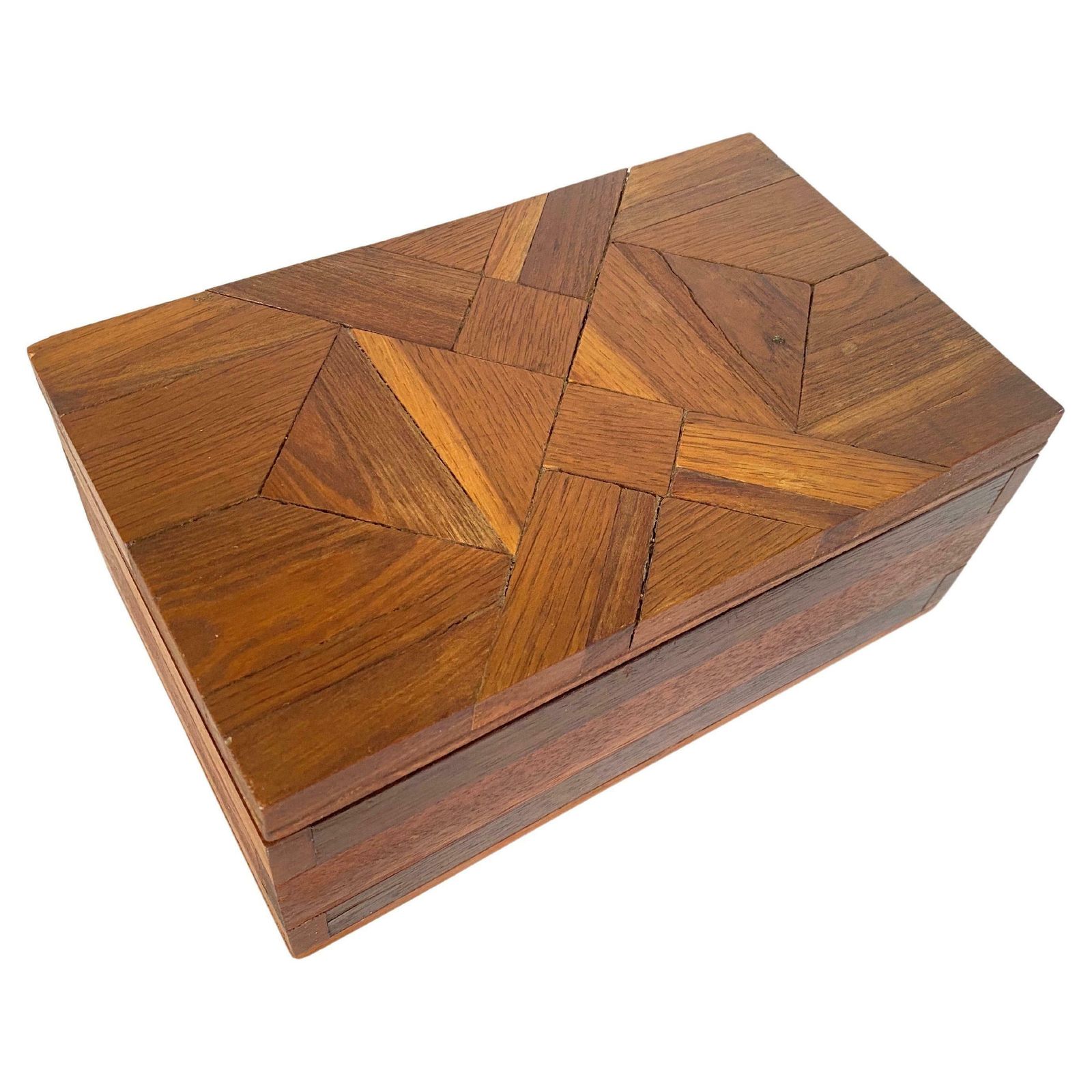 Decorative And Jewelry Box In Wood With Geometrical Inlays France 1970