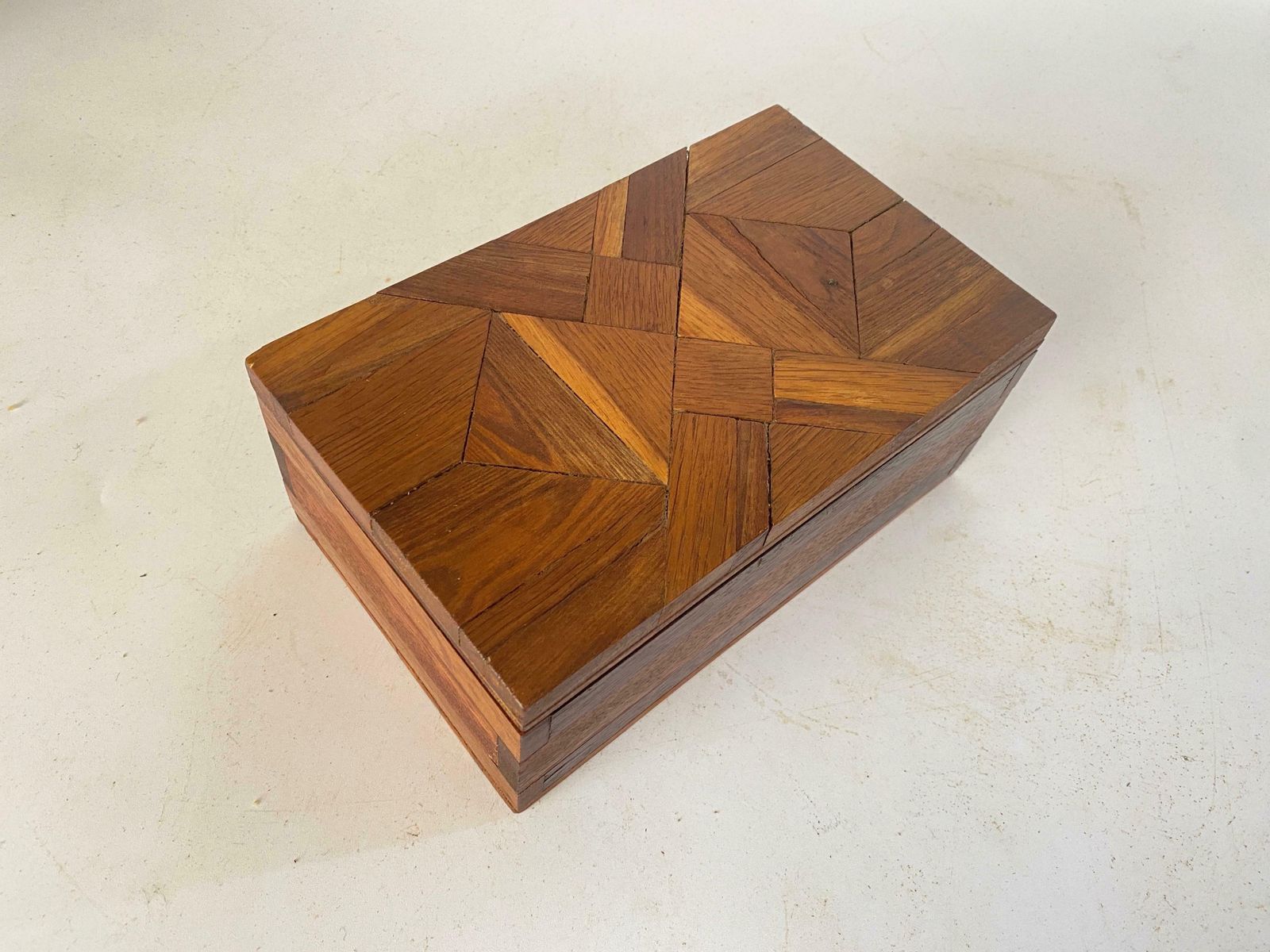 Decorative And Jewelry Box In Wood With Geometrical Inlays France 1970 photo for sale