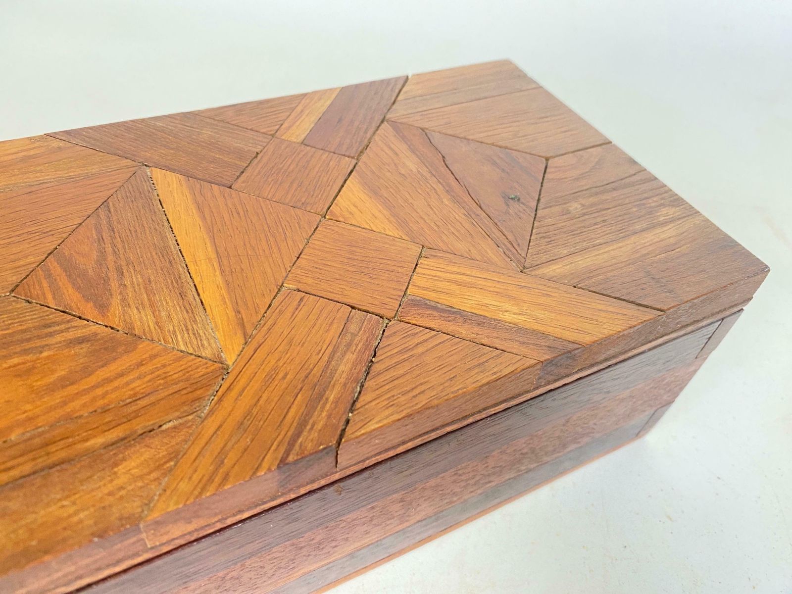 Decorative And Jewelry Box In Wood With Geometrical Inlays France 1970 photo vintage