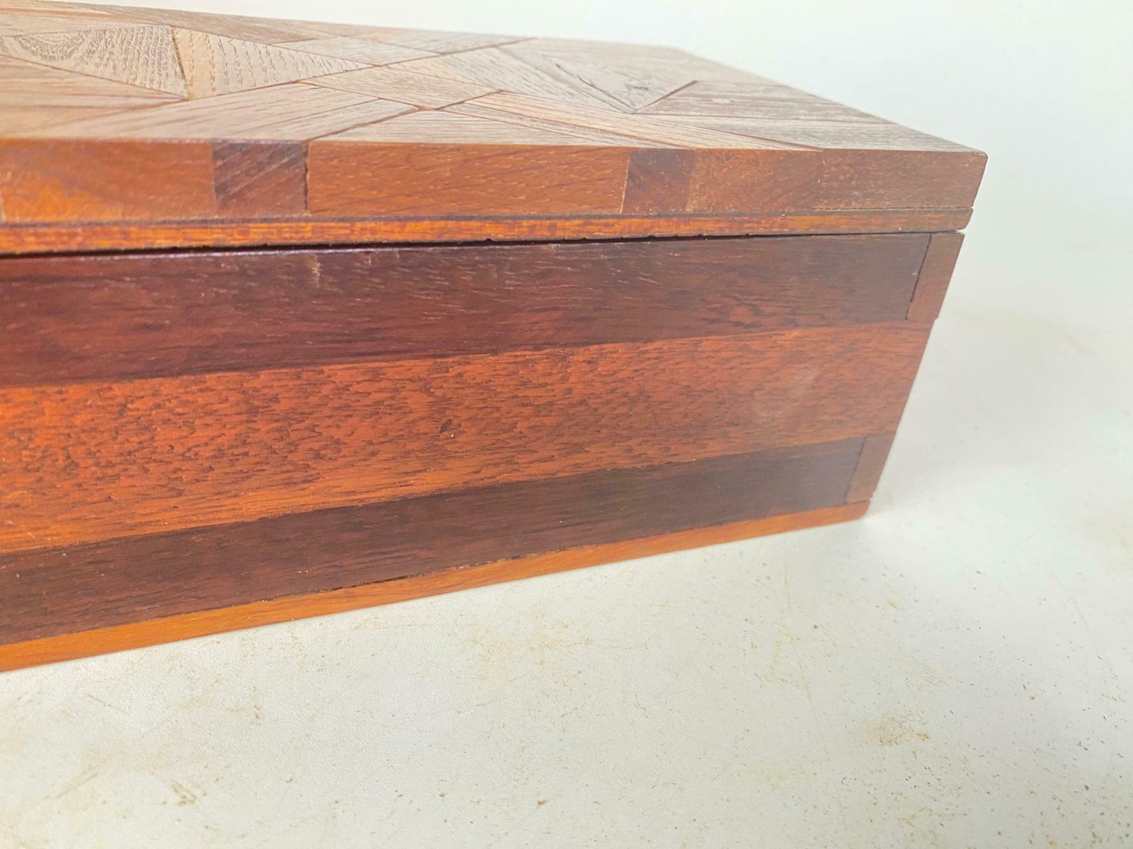 photo for sale Decorative And Jewelry Box In Wood With Geometrical Inlays France 1970