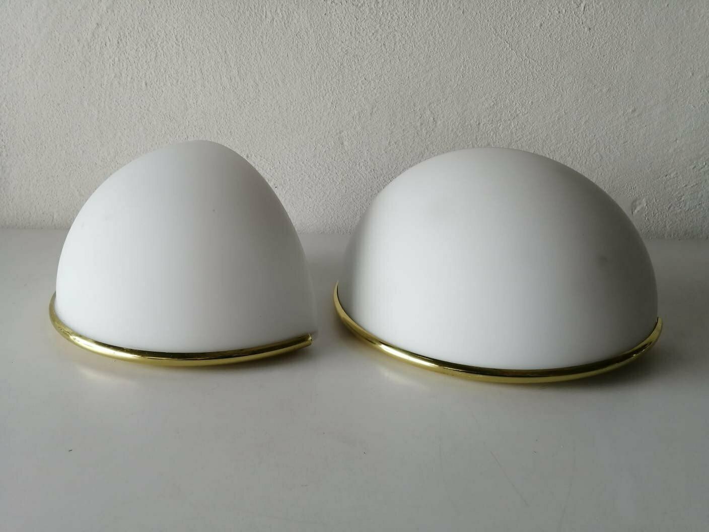 Limburg Half Moon Opal Glass & Gold Metal Frame Pair Of Sconces, 1980s Germany