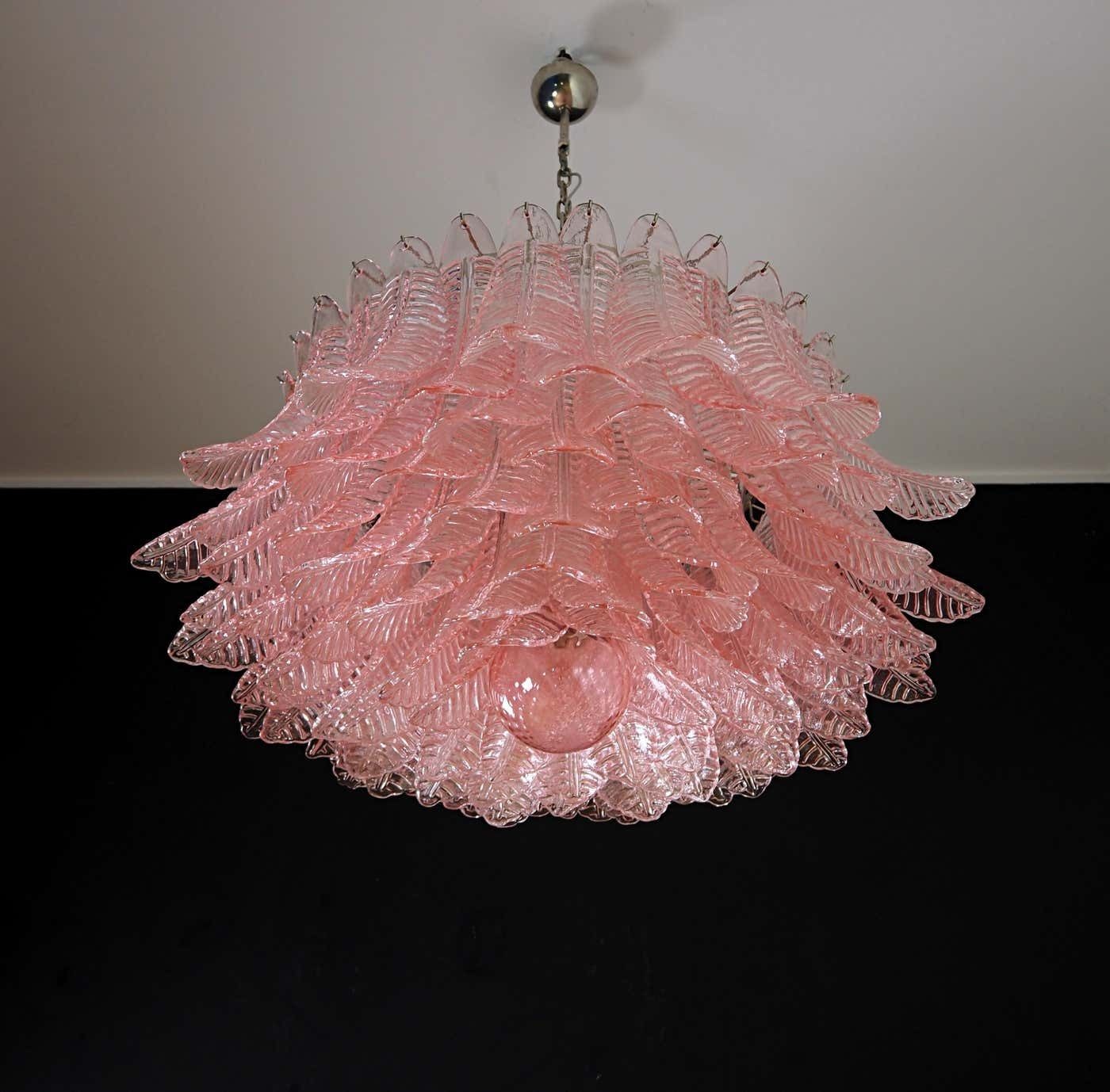 photo furniture Pair Italian Pink Glass Ceiling Light Chandeliers, Murano, 1990